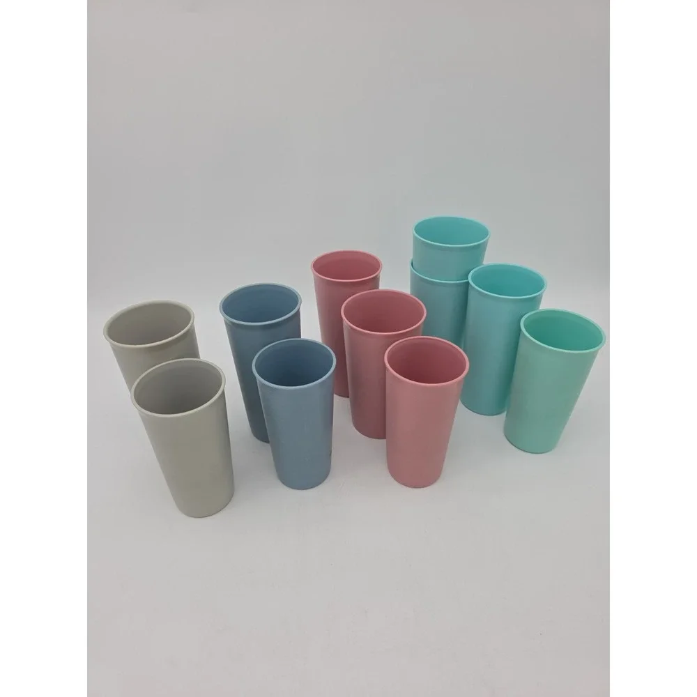 Vintage Tupperware Cups Set Of 11 Country Pastel 3 Sizes Stackable